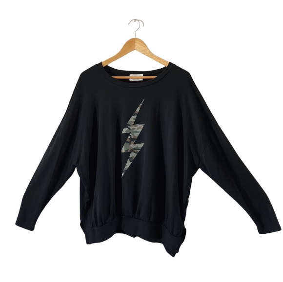 WOMEN'S LONG SLEEVES CAMO DETAILED SWEATER SHIRT| BLACK| S M L| NWOT - Picture 2 of 6